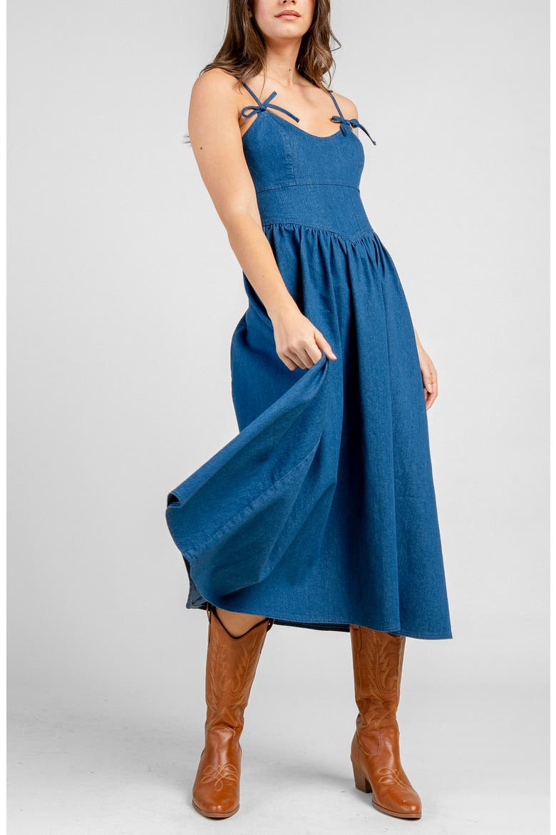 Tie Denim Midi Dress, Alternate, color, DENIM