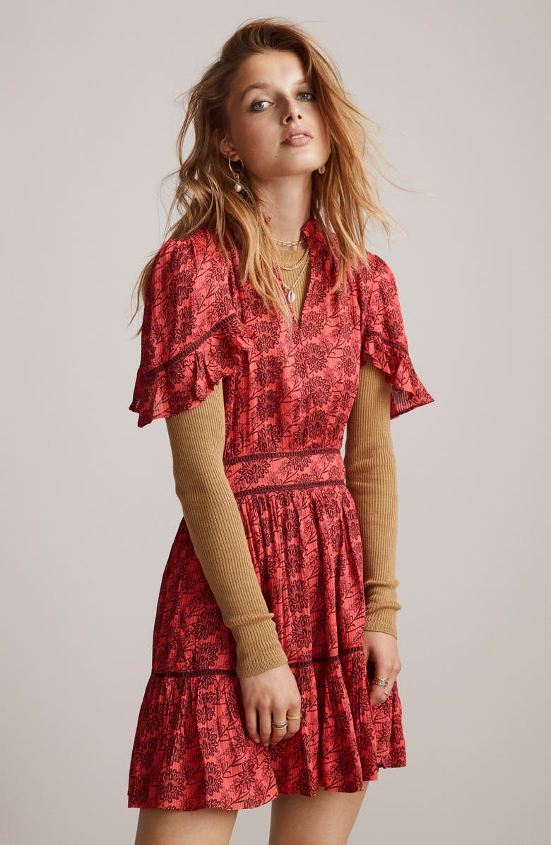 Scotch & Soda Print Flutter Sleeve Minidress, Alternate, color, 