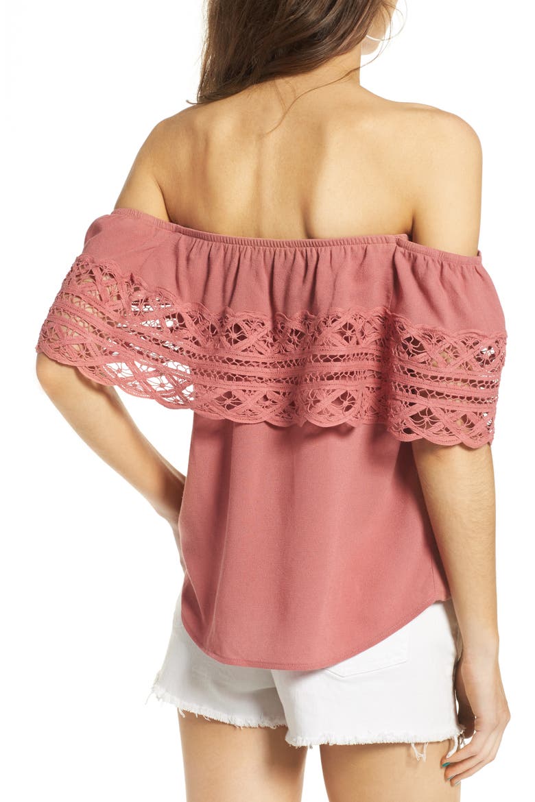 Crochet Off the Shoulder Top, Alternate, color, BLUSH