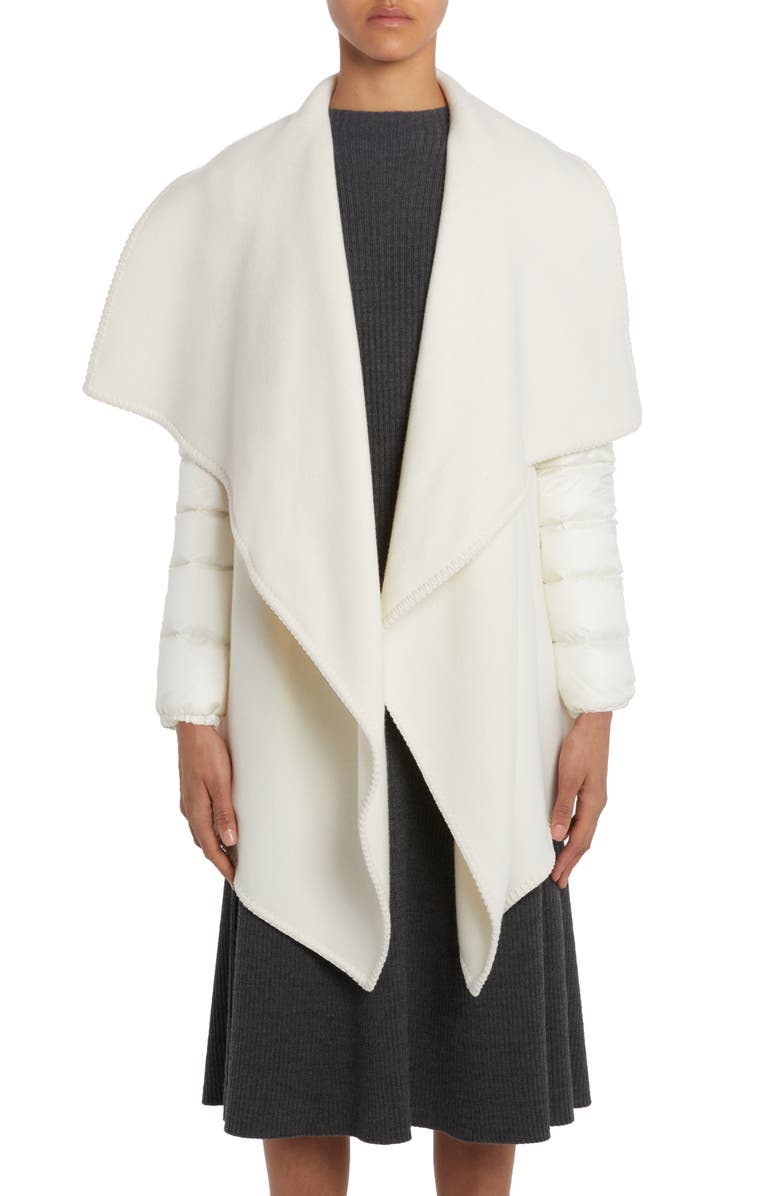 Moncler Puffer Sleeve Fleece Cape Jacket, Alternate, color, White