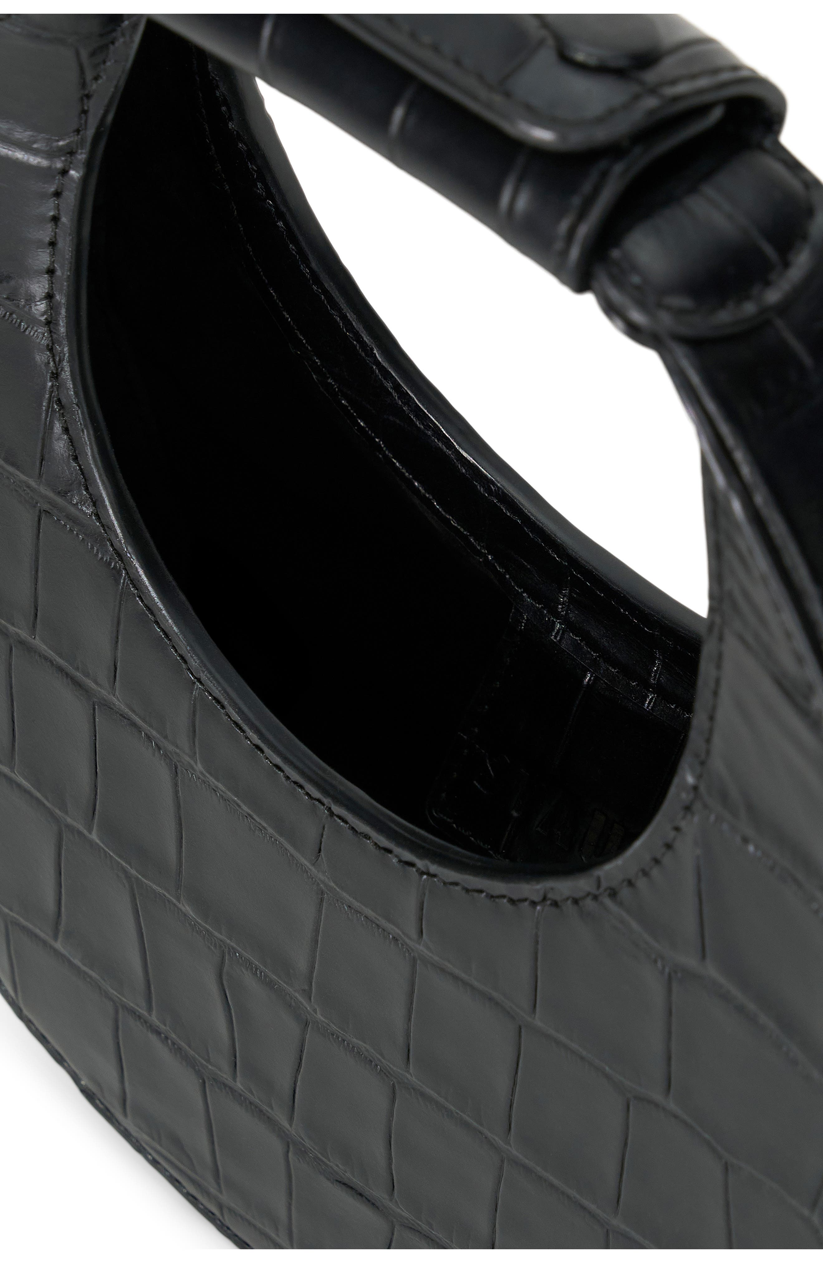 STAUD Good Night Moon Croc Embossed Leather Top Handle Bag, Alternate, color, Black Croco
