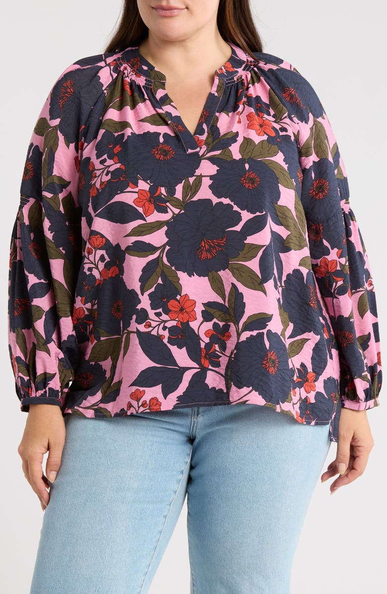 Caslon<sup>®</sup> Floral Long Sleeve Popover Top, Main, color, Pink- Navy Garden Floral