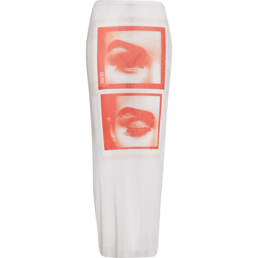 Jean Paul Gaultier Re-edition Eyes & Lips Print Mesh Maxi Skirt In White