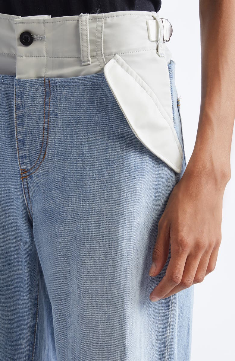 Sacai Baggy Mixed Media Jeans, Alternate, color, Light Blue/ Light Gray