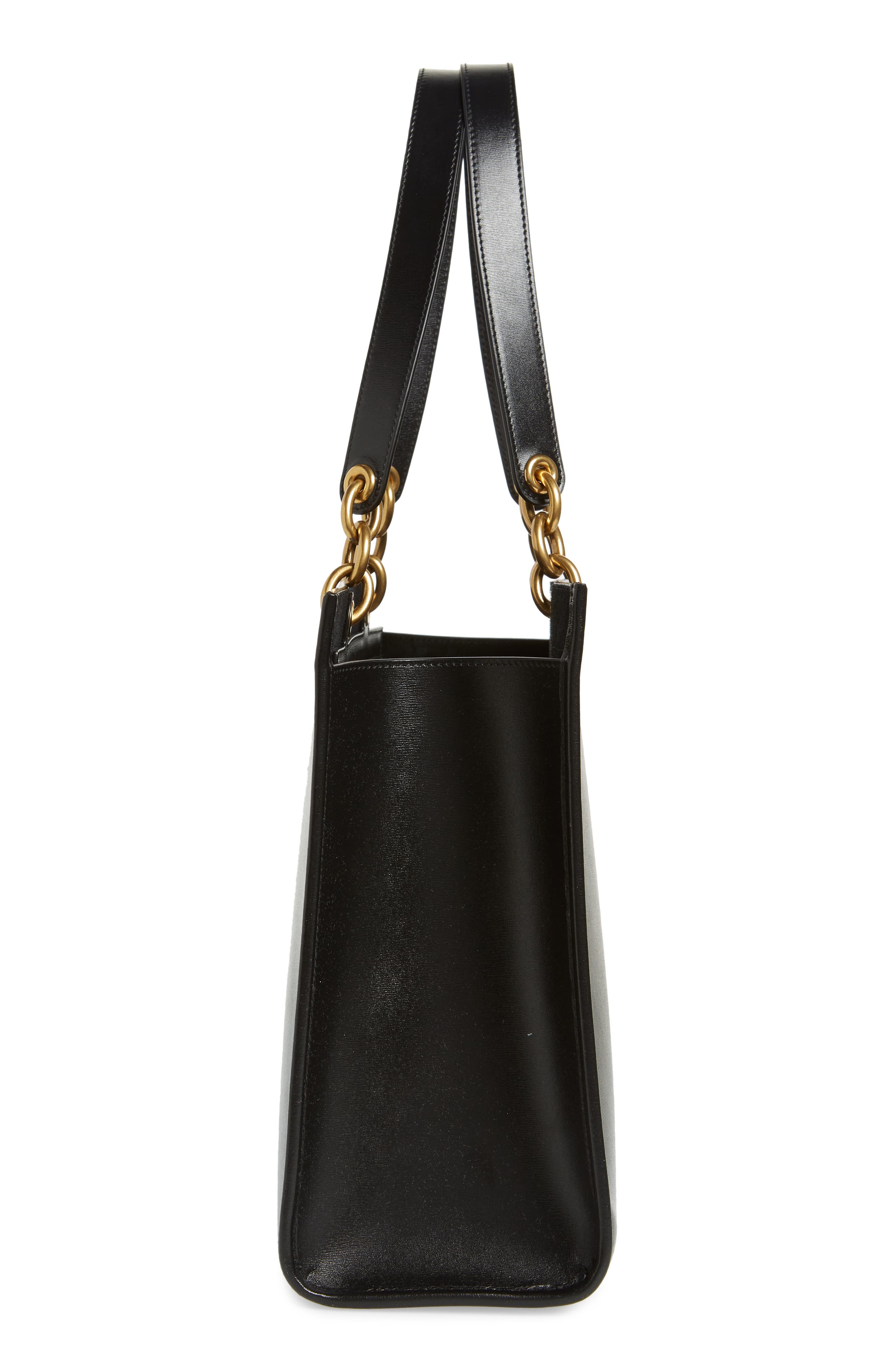 Small Maillon Cabas Calfskin Leather Tote, Alternate, color, NERO