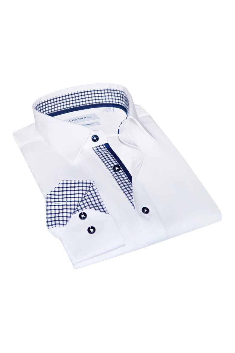 Contemporary Fit Solid Cotton Dress Shirt, Main, color, NAVY