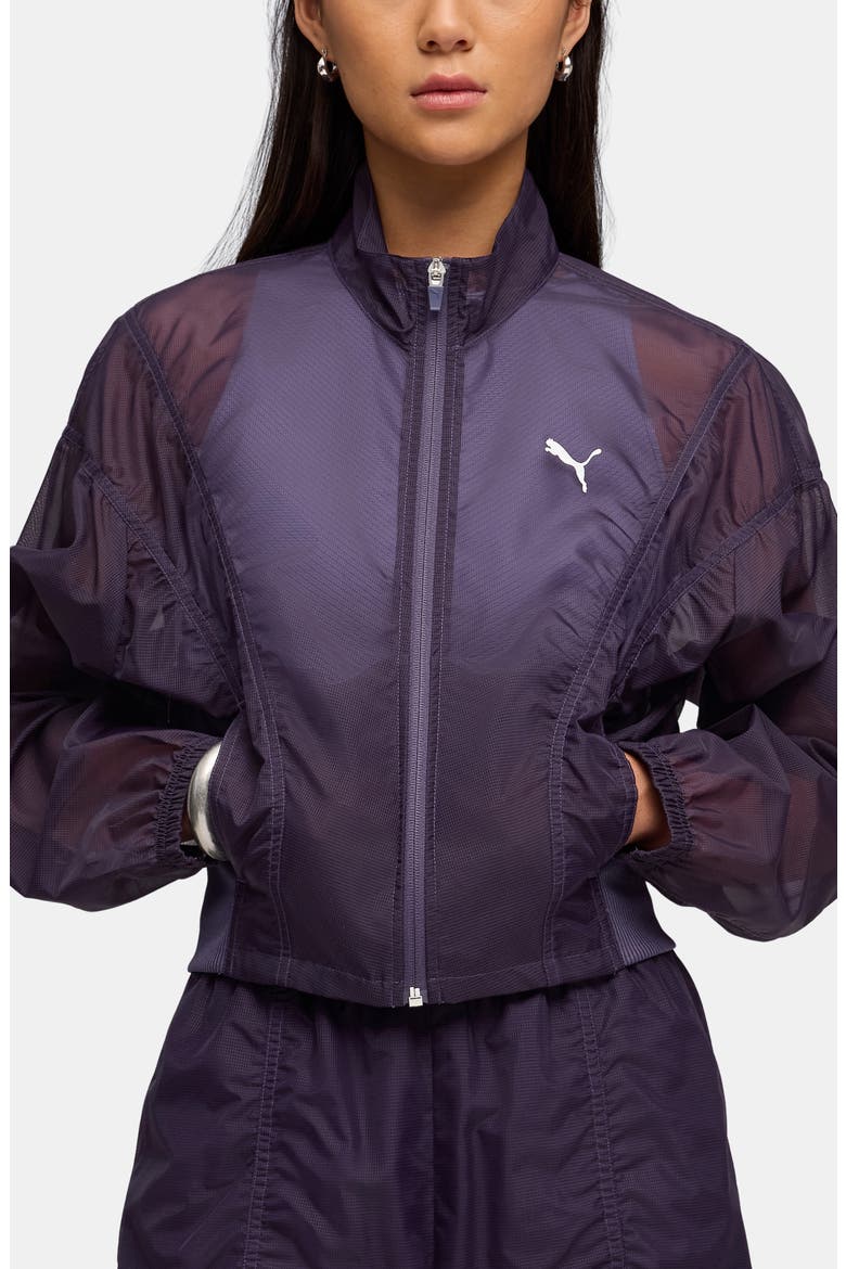 Dare To Water Repellent Sheer Woven Jacket, Main, color, DEEP PLUM