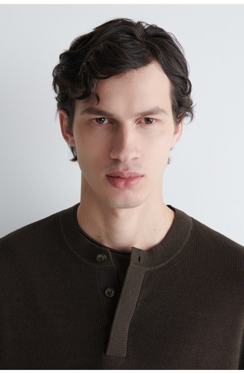 COS Knitted Linen Henley T-shirt, Alternate, color, Dark Brown