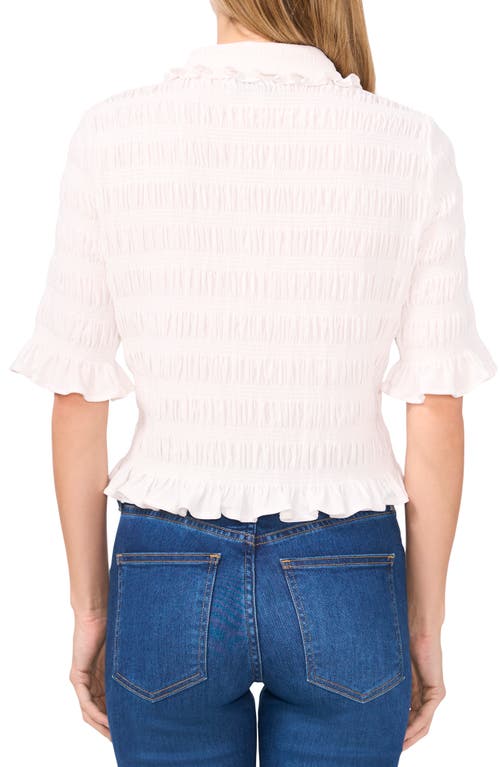 Cece Smocked Elbow Sleeve Ruffle Blouse In New Ivory