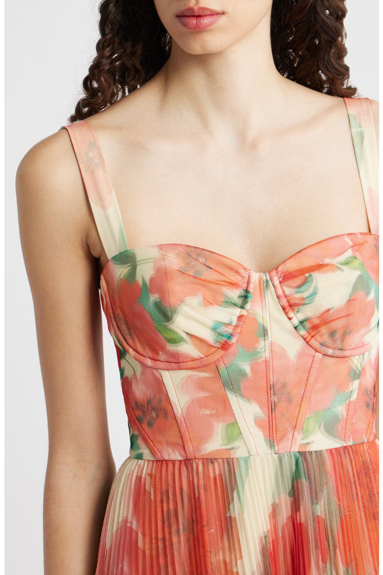 MacClare Floral Micropleat Gown, Alternate, color, IVORY/ CORAL WATERCOLOR