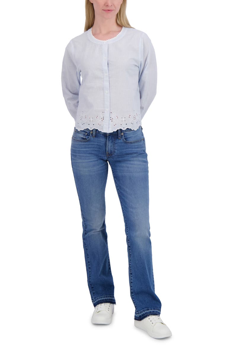 Eyelet Cotton Button-Up Top, Alternate, color, BLUE STRIPE