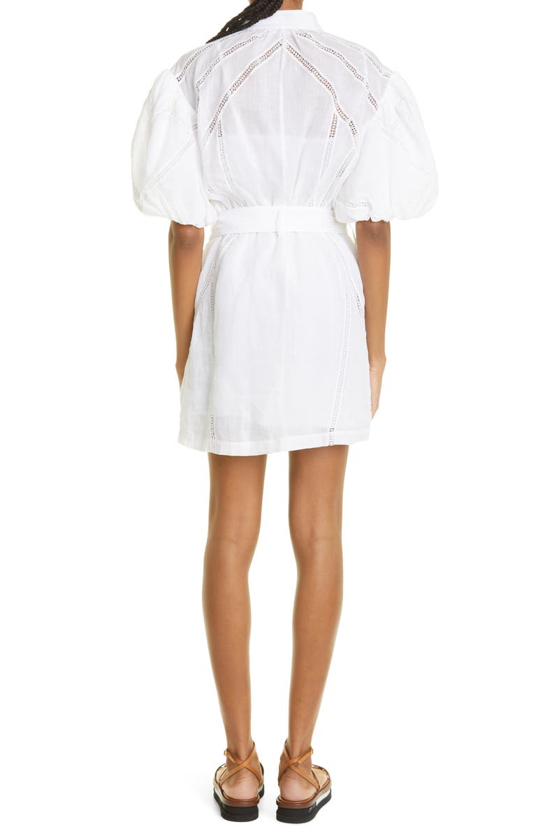 FRAME Inset Lace Puff Sleeve Minidress, Alternate, color, Blanc