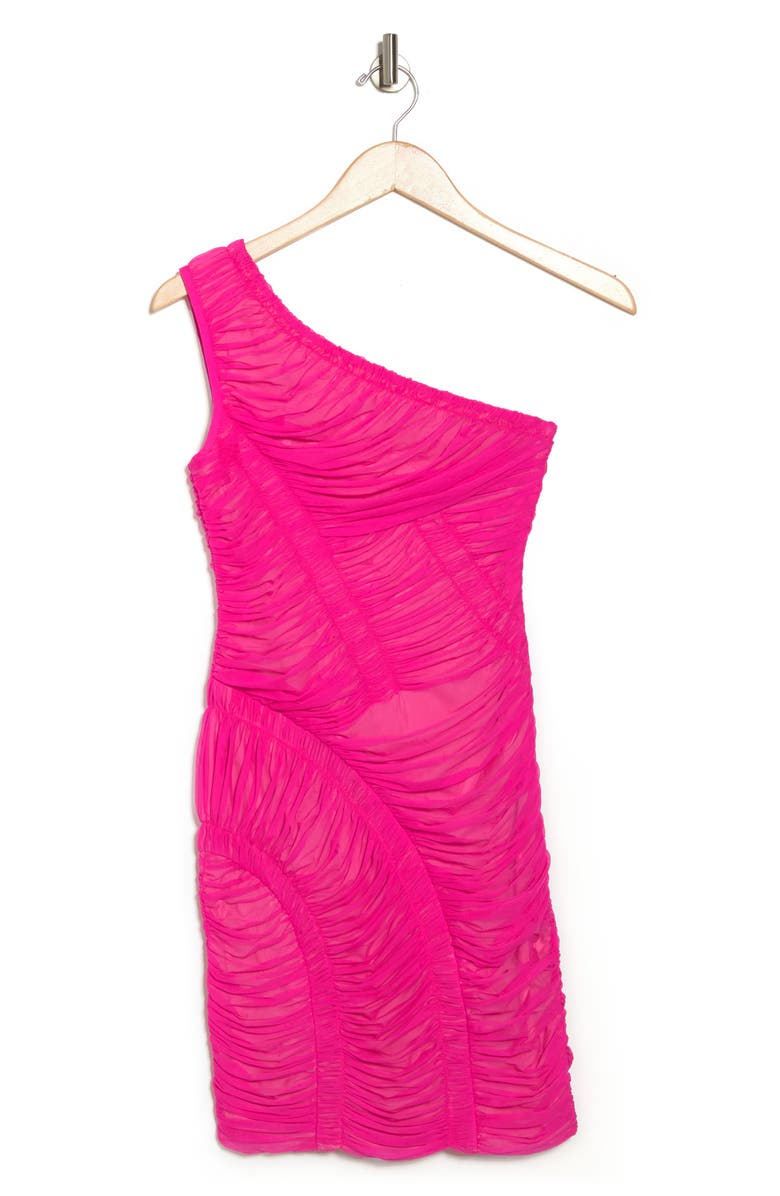 Herve Leger One-Shoulder Ruched Mini Dress, Alternate, color, 