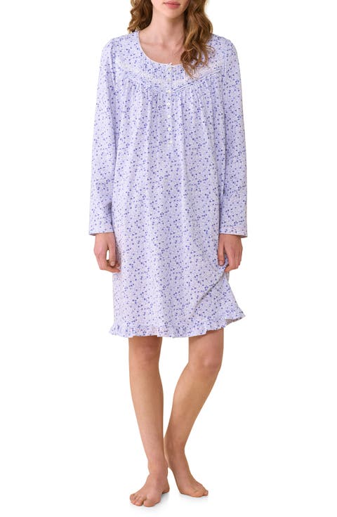 Print Long Sleeve Cotton Nightgown