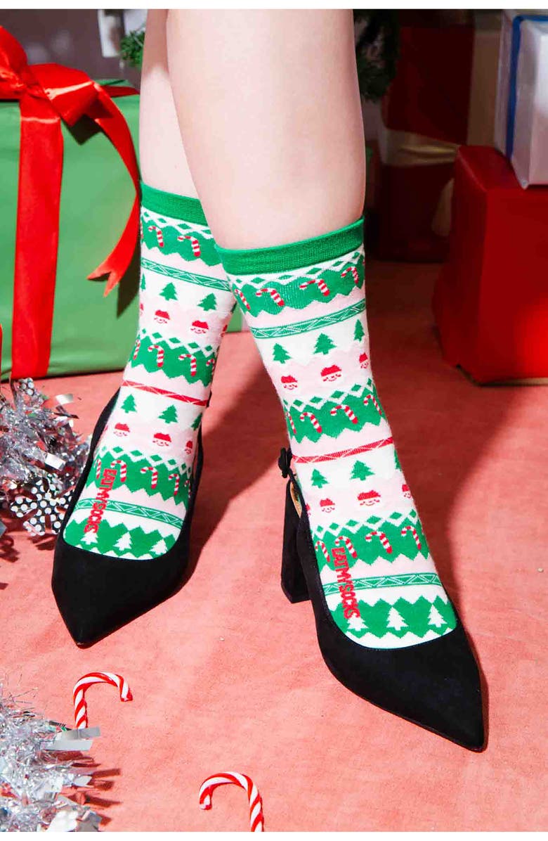 doiy Xmas Jumper Crew Socks, Alternate, color, Green Multi
