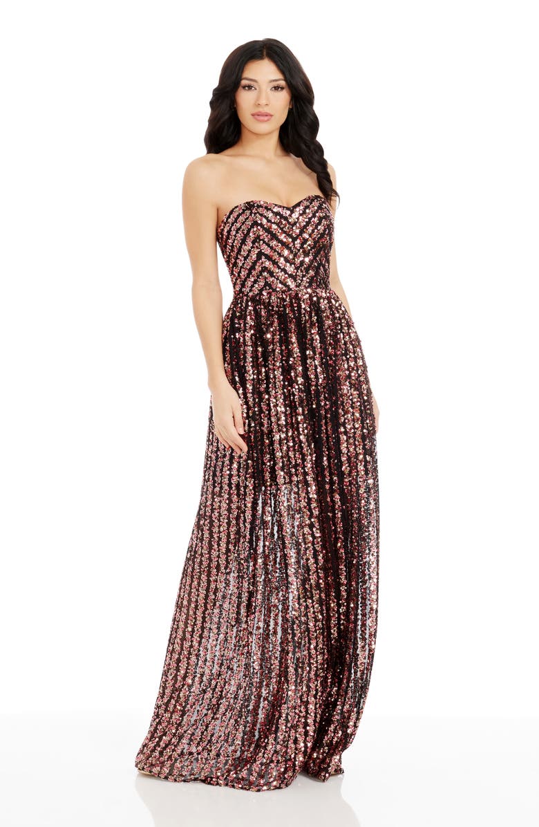 Dress the Population Audrina Sequin Strapless Gown, Alternate, color, Raspberry Multi