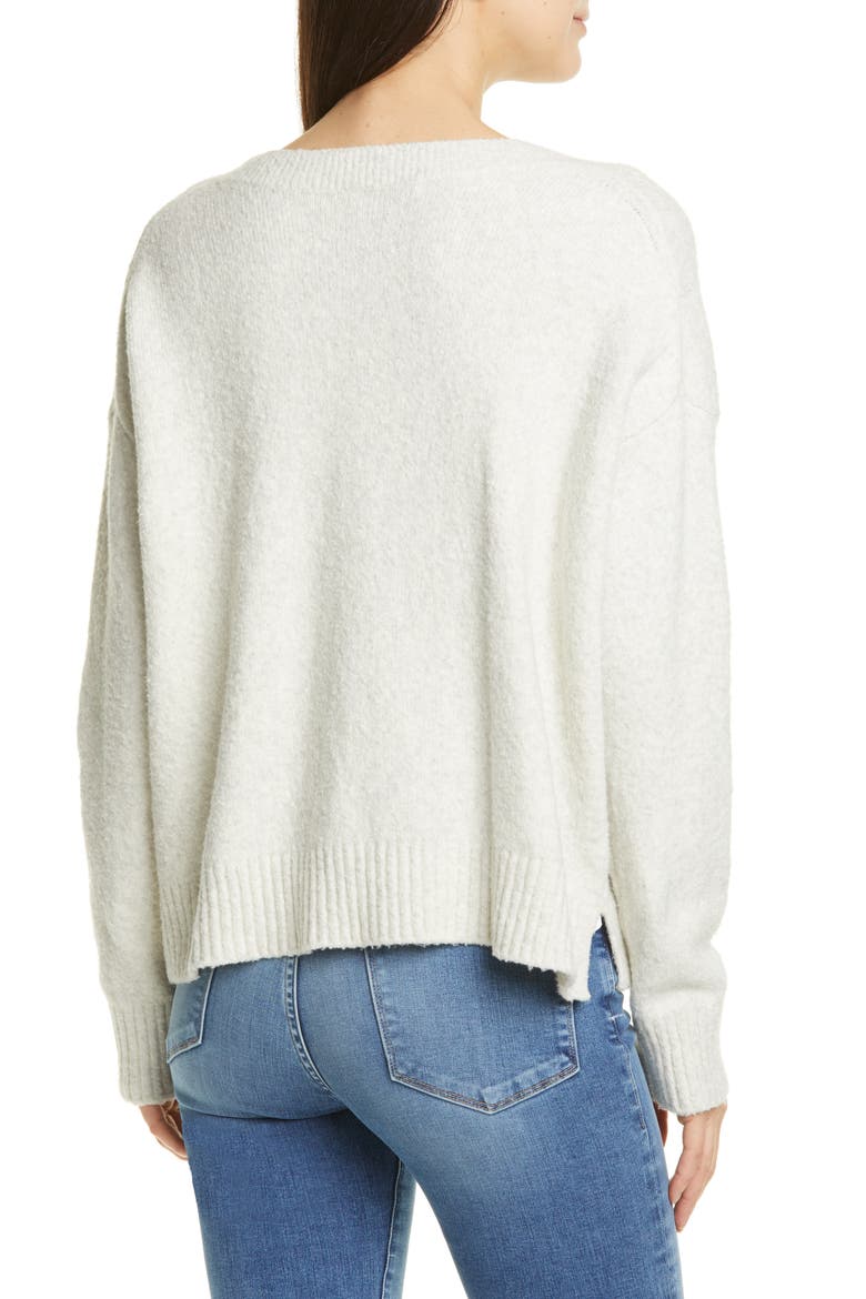 Textured V-Neck Sweater, Alternate, color, HEATHER WHITE
