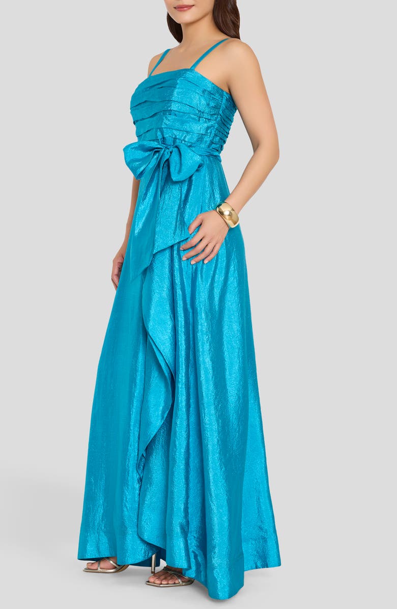 Tahari ASL Ruched Metallic Sleeveless Gown, Alternate, color, Blue Jewel