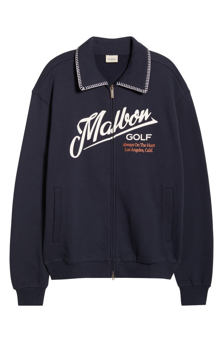Malbon Golf Maxwell Logo Zip-Up Cotton Sweatshirt, Alternate, color, Navy