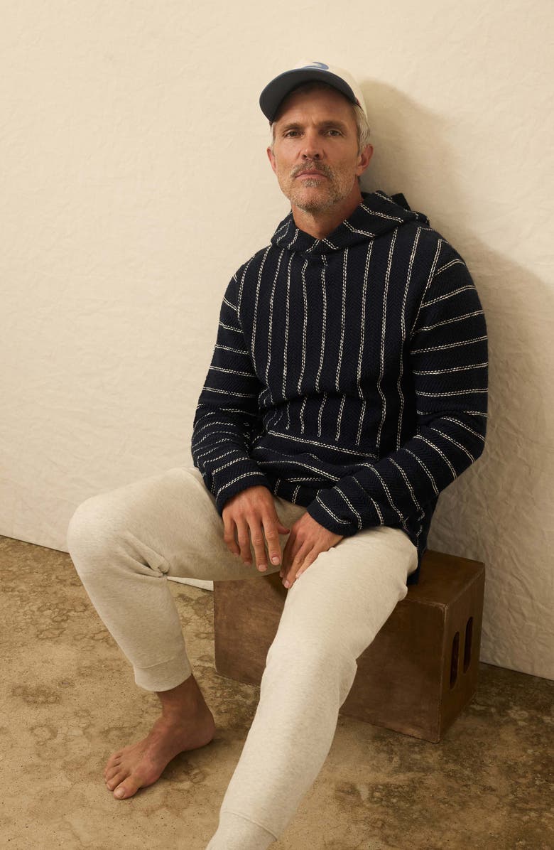 Faherty Whitewater Stripe Organic Cotton Blend Hoodie, Alternate, color, Navy Point Stripe