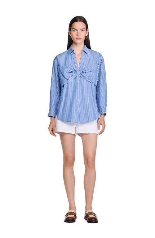 Sandro Cotton Stripe Bow Shirt In Blue