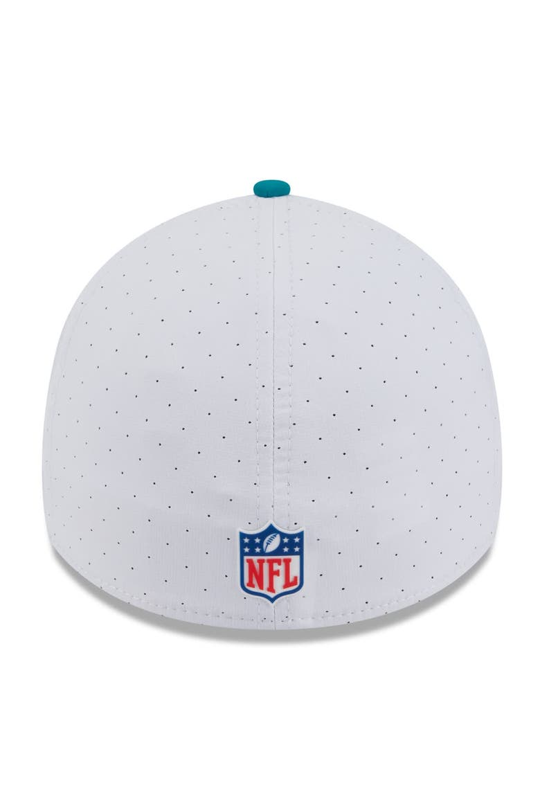 Men's New Era  White/Aqua Miami Dolphins 2025 NFL Training Camp Throwback Logo 39THIRTY Flex Hat, Alternate, color, White