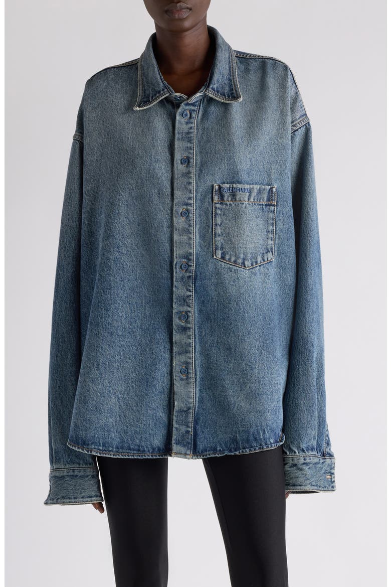 Cocoon Oversize Denim Button-Up Shirt, Main, color, SUN BLEACHED BLUE