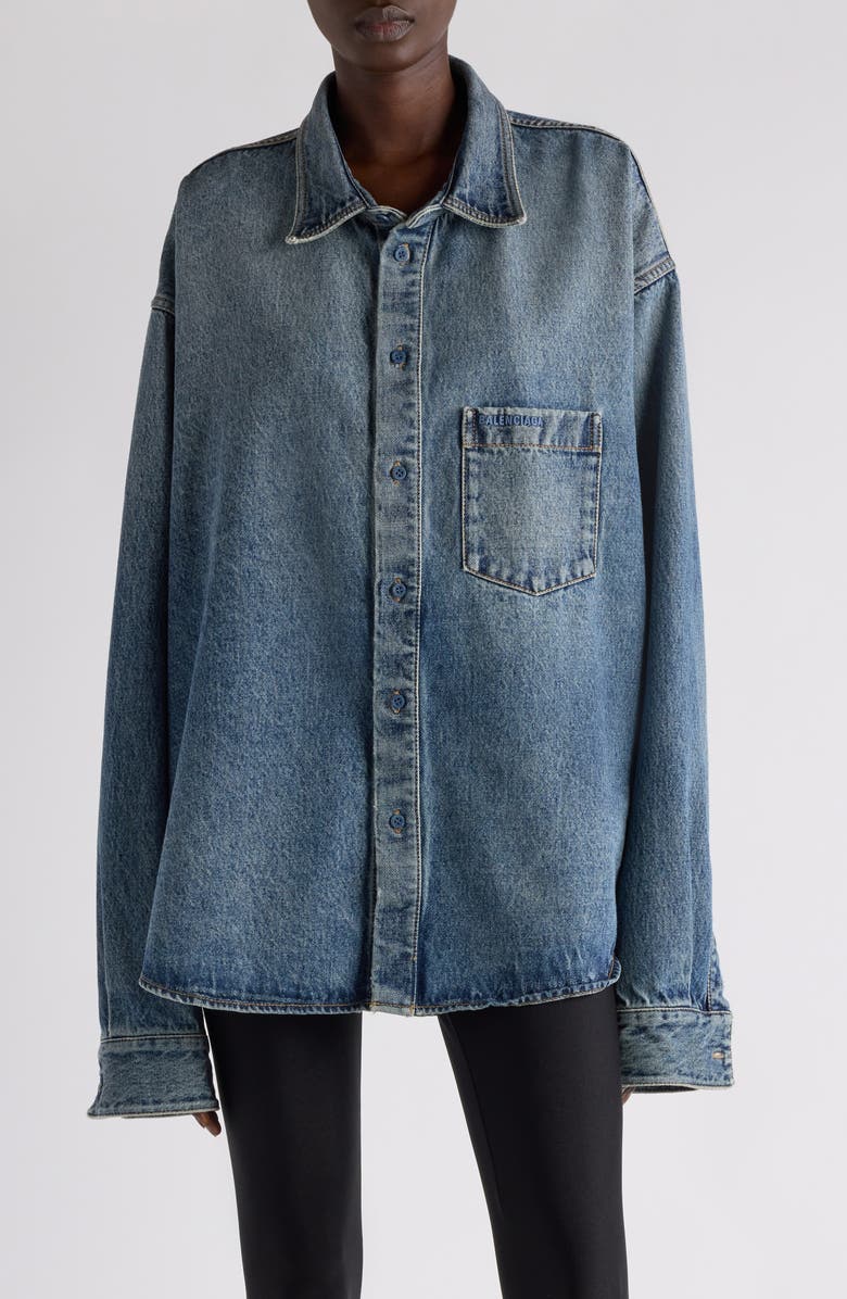 Balenciaga Cocoon Oversize Denim Button-Up Shirt, Main, color,