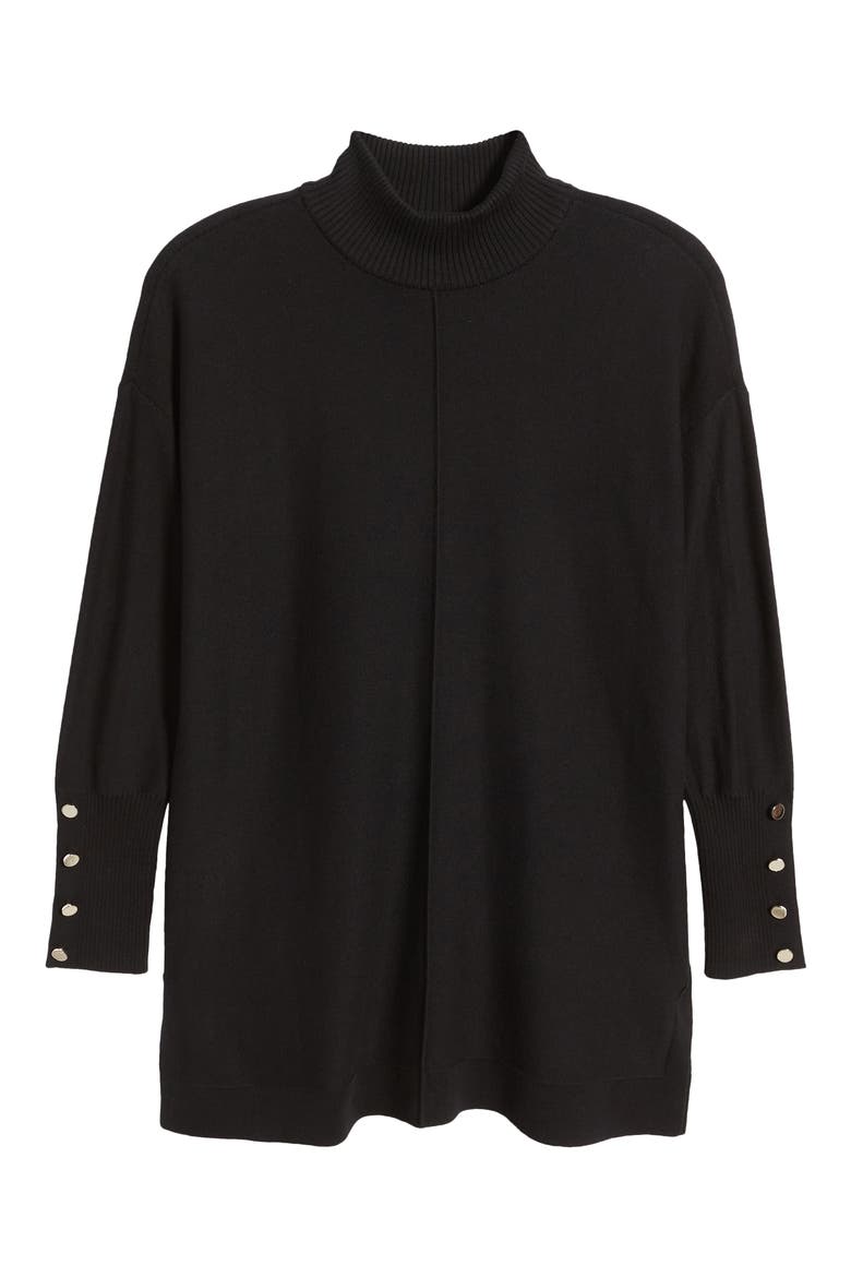 Button Cuff Mock Neck Sweater, Alternate, color, ANNE BLACK