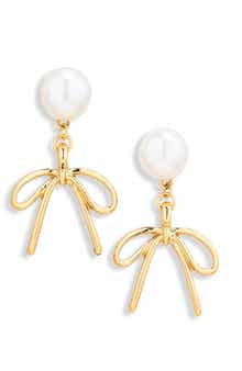 Demi Fine Faux Pearl Bow Drop Earrings