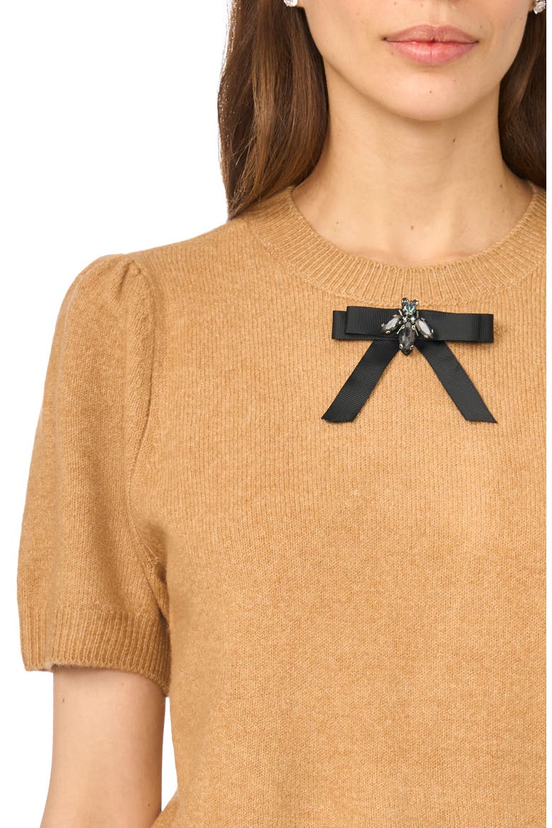 Bow Short Sleeve Crewneck Sweater, Alternate, color, WILD OAK