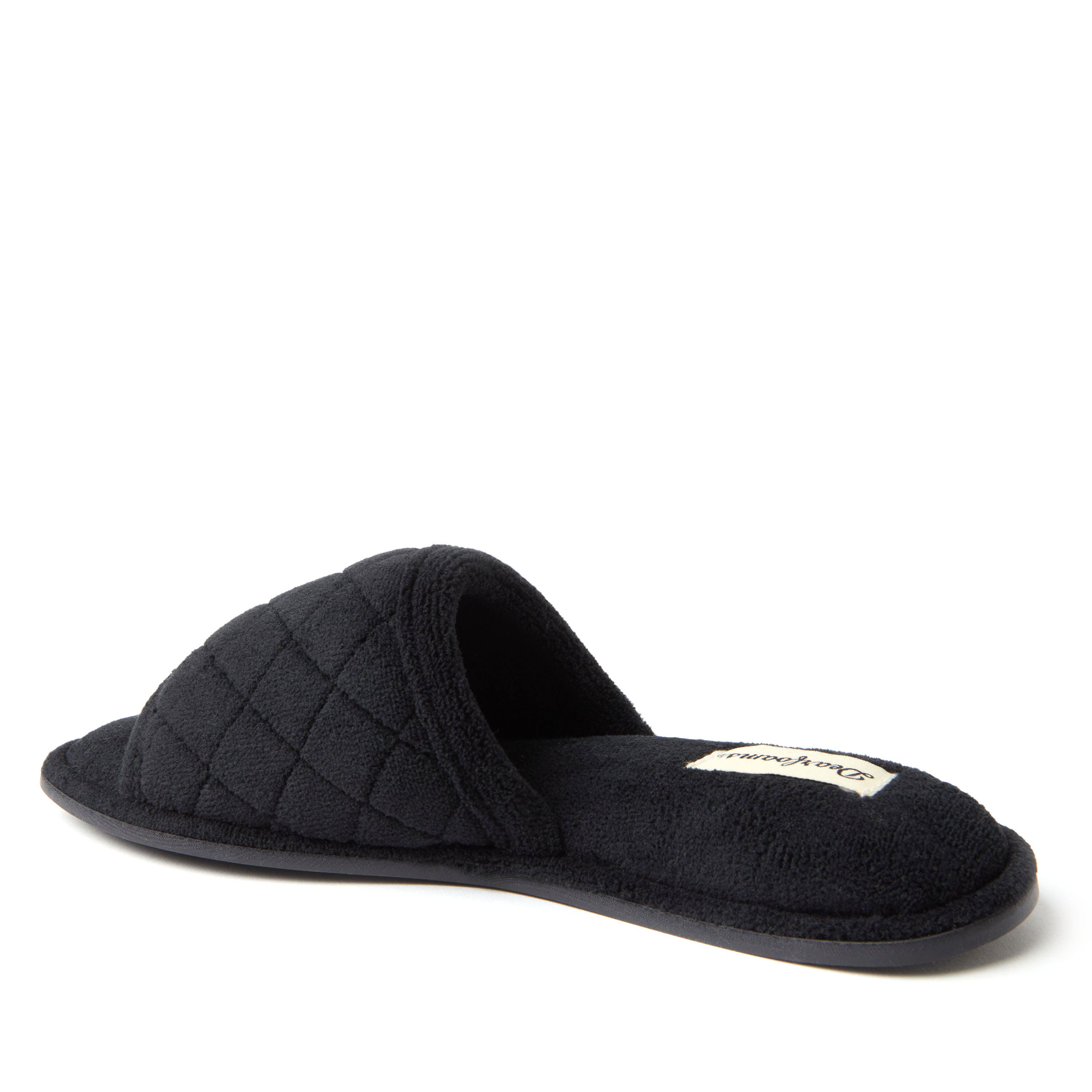 DEARFOAMS Beatrice Quilted Microfiber Terry Shower Slide Slipper, Alternate, color, Black