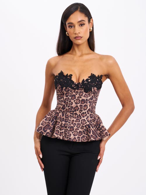 Miss Circle Qiaracheetah Peplum Top With Lace Trim In Brown