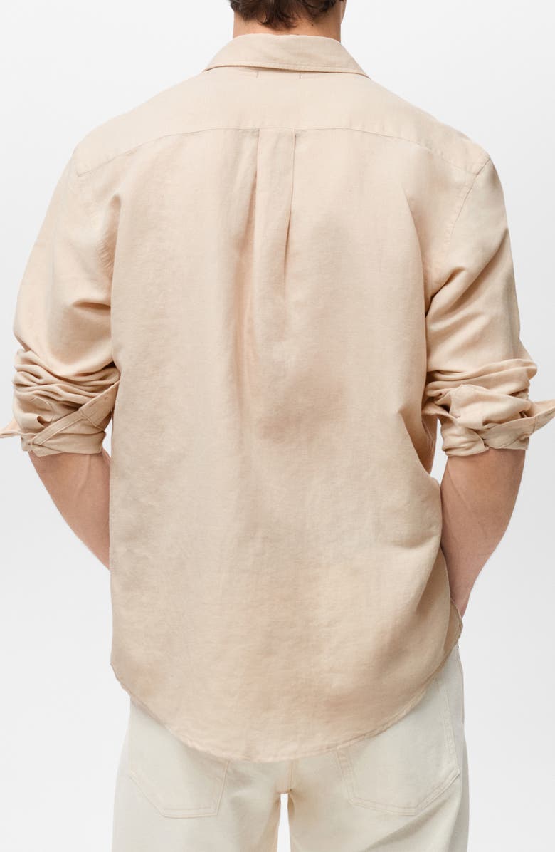 MANGO Classic Fit Linen & Cotton Button-Up Shirt, Alternate, color, Sand