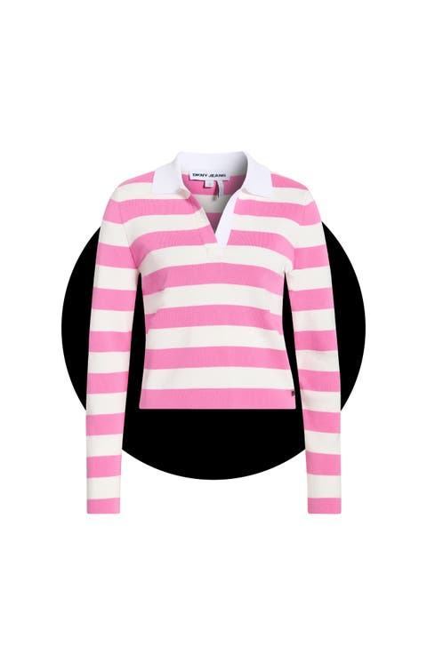 Striped Long Sleeve Polo Sweater