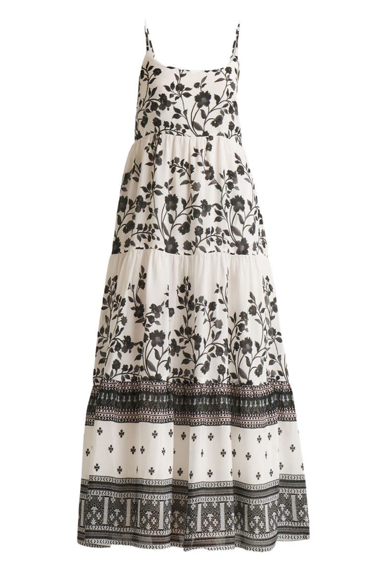 Strappy Tiered Maxi Dress, Alternate, color, Vines and Twirls Black