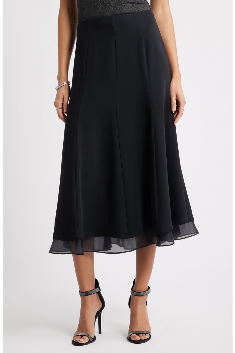 Seamed Layered Midi Skirt, Main, color, BLACK