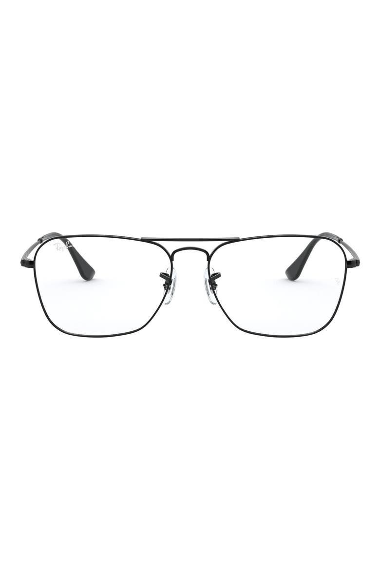 Unisex Caravan 55mm Double Bridge Optical Glasses, Main, color, SHINY BLACK