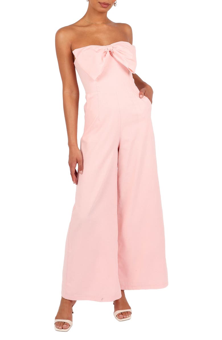 Petal & Pup Poppy Bow Detail Strapless Cotton Blend Jumpsuit, Main, color, 