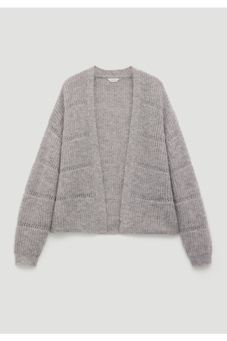 Allegra Pointelle Stitch Cardigan, Alternate, color, Mid Grey Marl