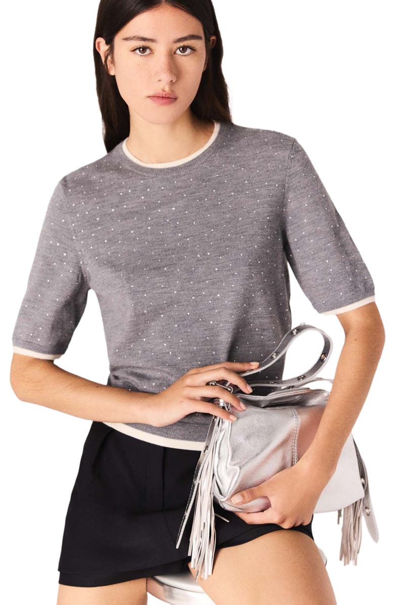 maje 100% wool short-sleeve sweater, Alternate, color, Grey