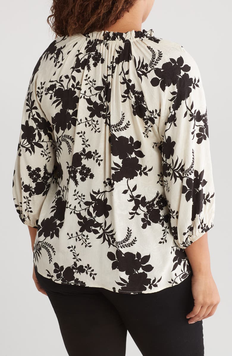 Renee C Print Ruffle Notch Neck Three-Quarter Sleeve Top, Alternate, color, 