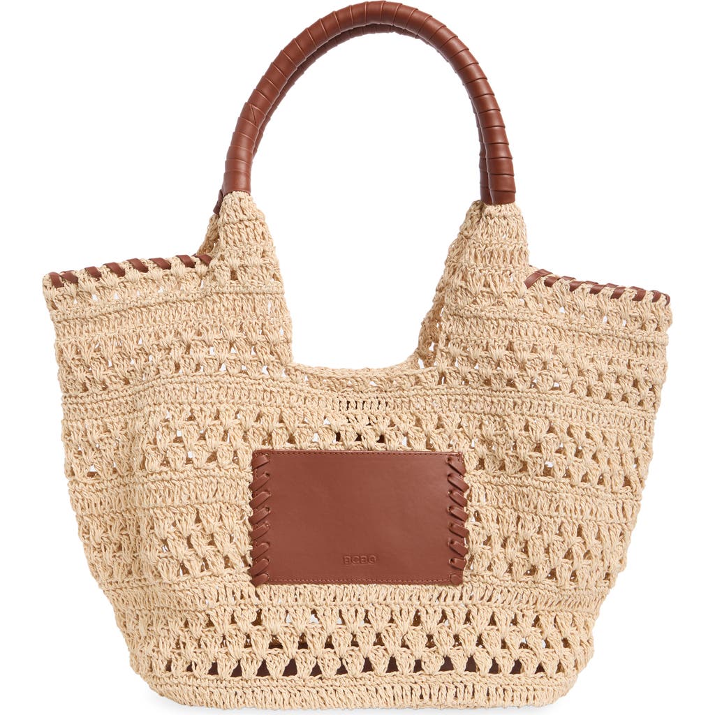 Bcbg Woven Raffia Tote Bag In Natural/cognac