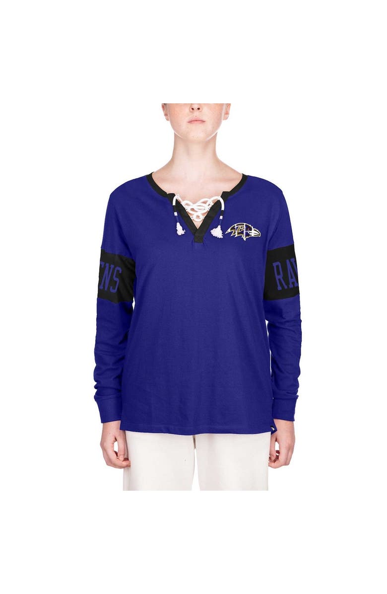 New Era Women's New Era Black Baltimore Ravens Lace-Up Notch Neck Long Sleeve T-Shirt, Alternate, color, Purple