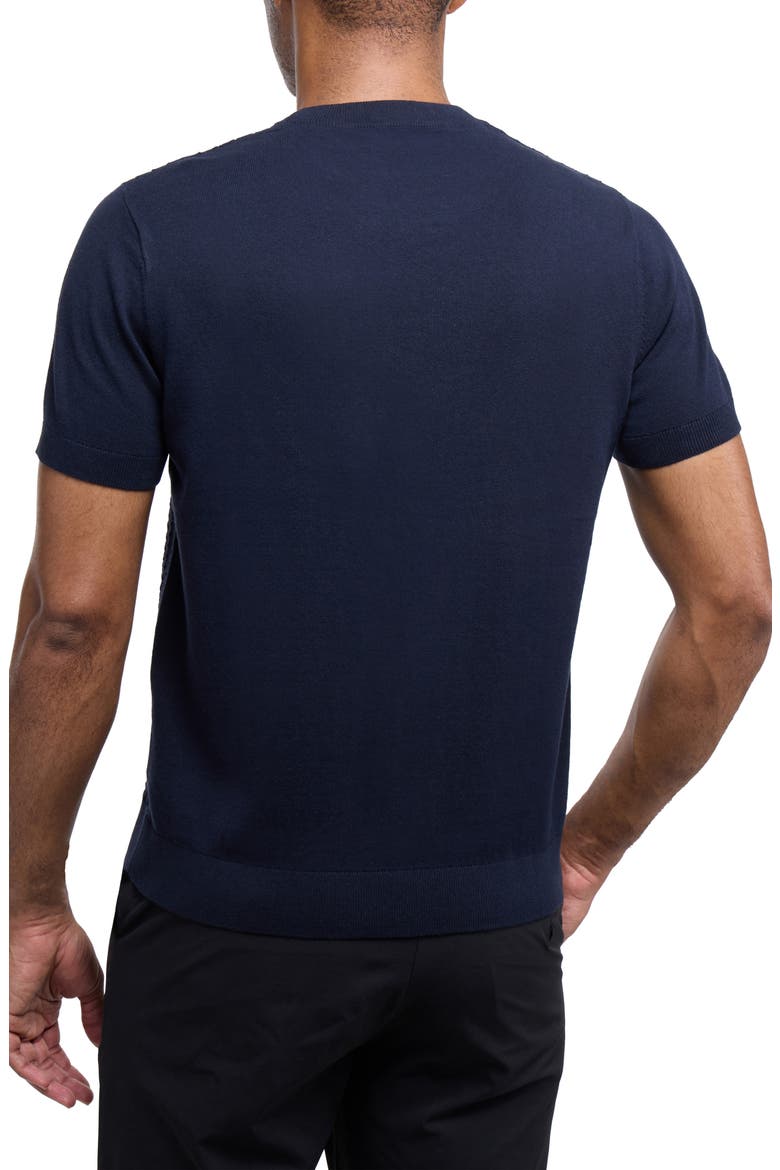 Check Short Sleeve Sweater, Alternate, color, NAVY