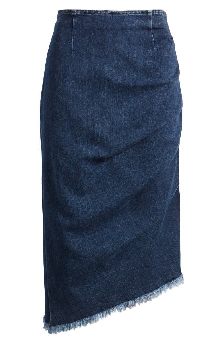 Wash Lab Denim Bustle Frayed Asymmetric Denim Midi Skirt, Alternate, color, Lora Blue