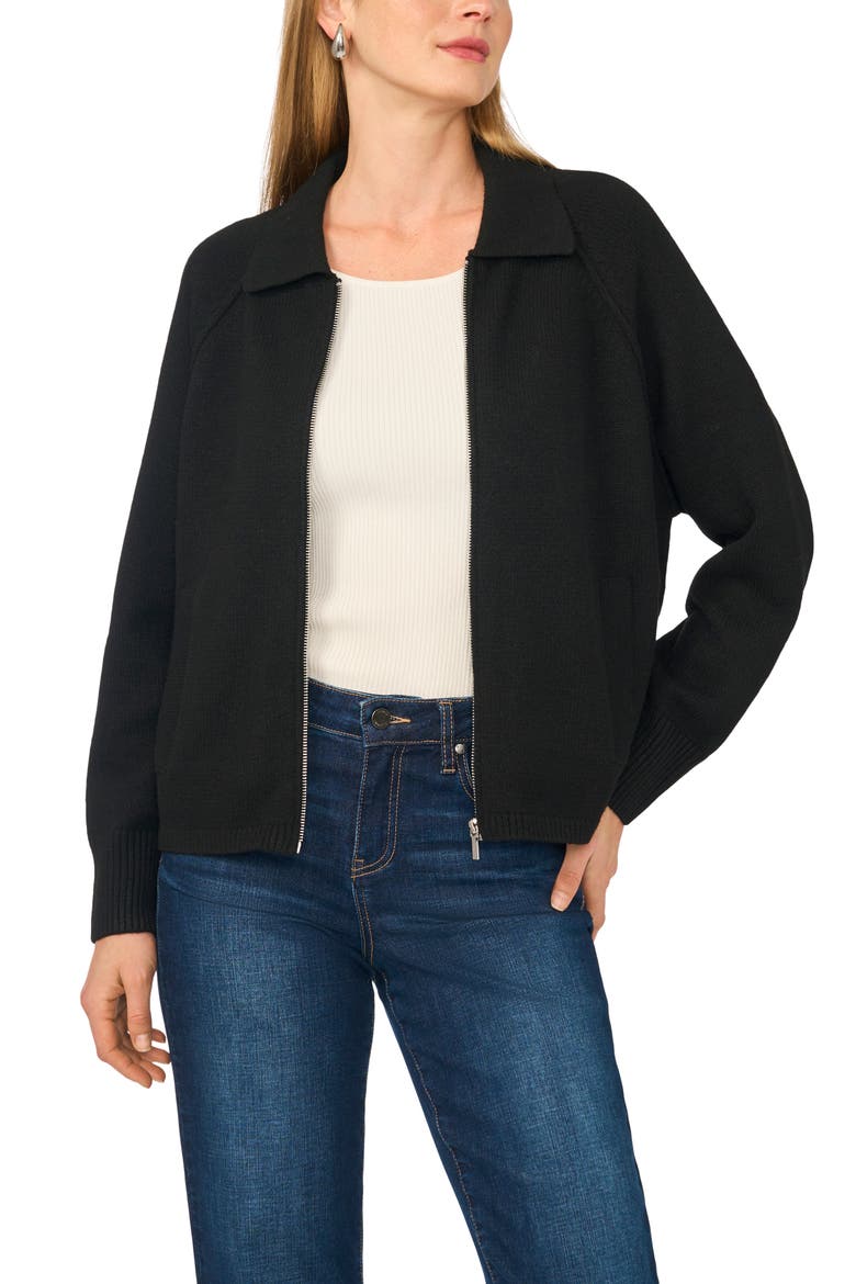 Collared Zip Sweater, Alternate, color, RICH BLACK