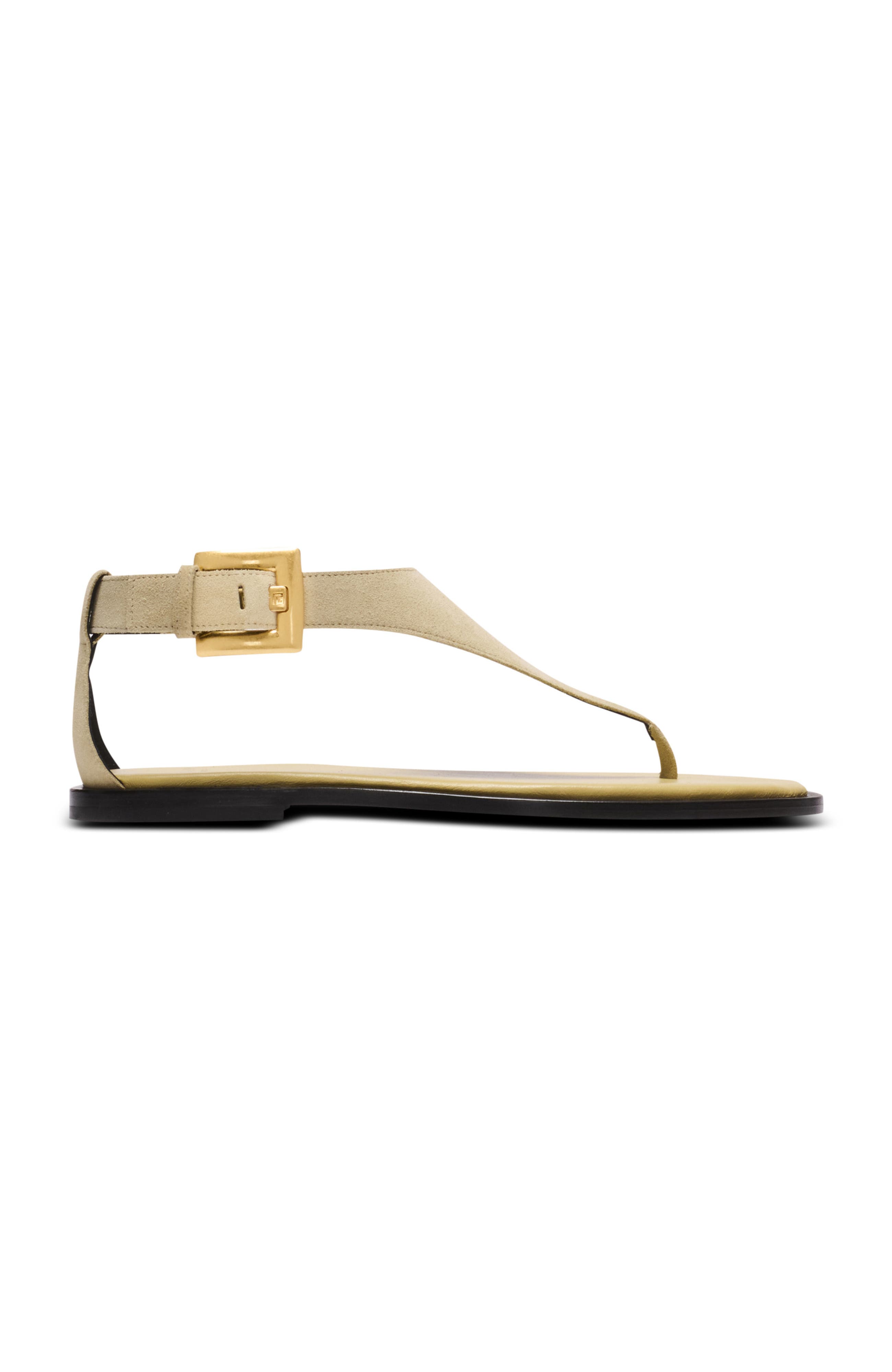 Balmain Anthem flat toe-post sandals in suede, Alternate, color, Beige