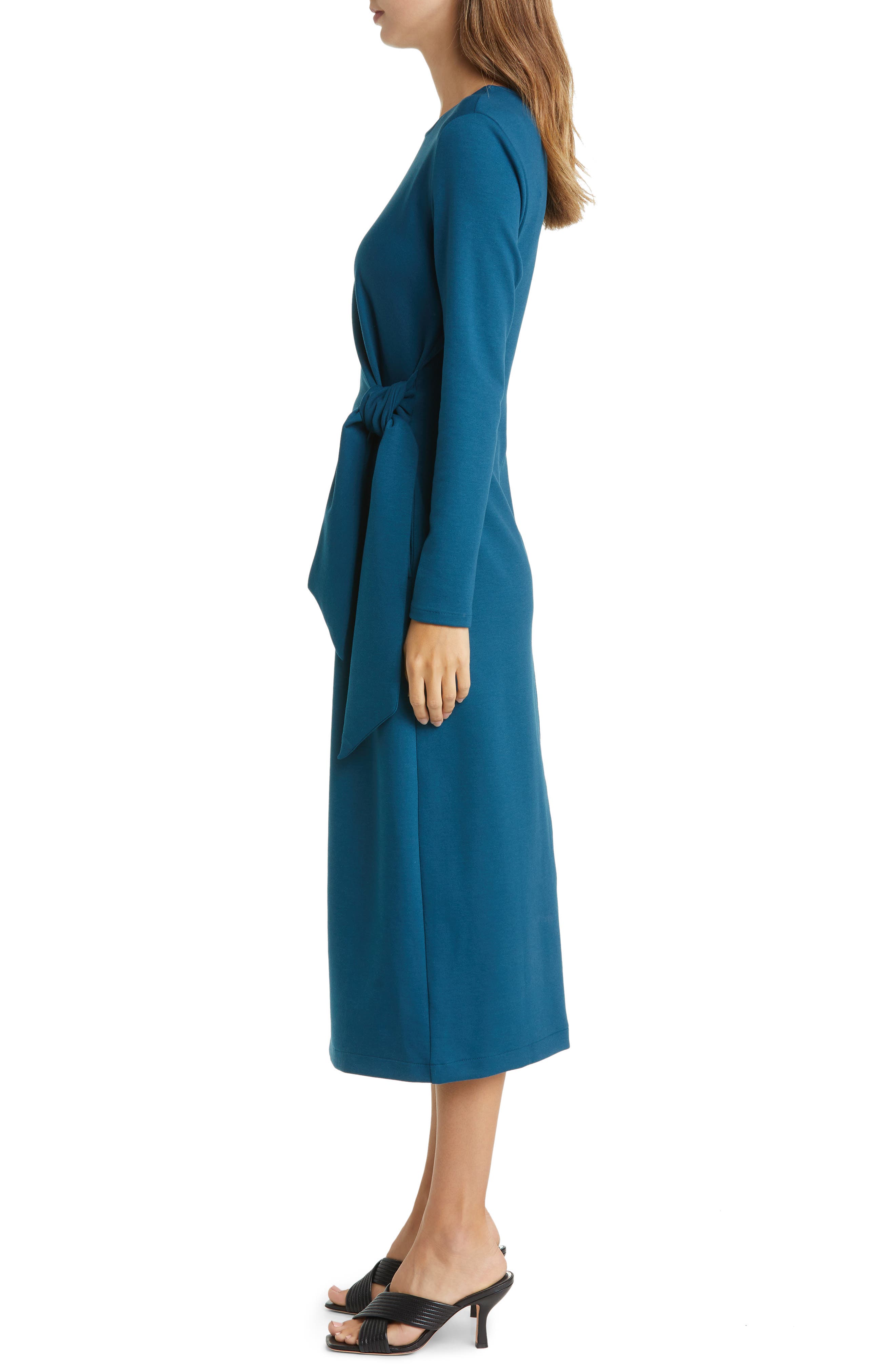 tie waist long sleeve knit midi dress Yogafox Womens Fall Turtleneck Tie Waist Long Sleeve Ribbed Knit Midi Dress Grey L, Women's, Size: Large, Gray