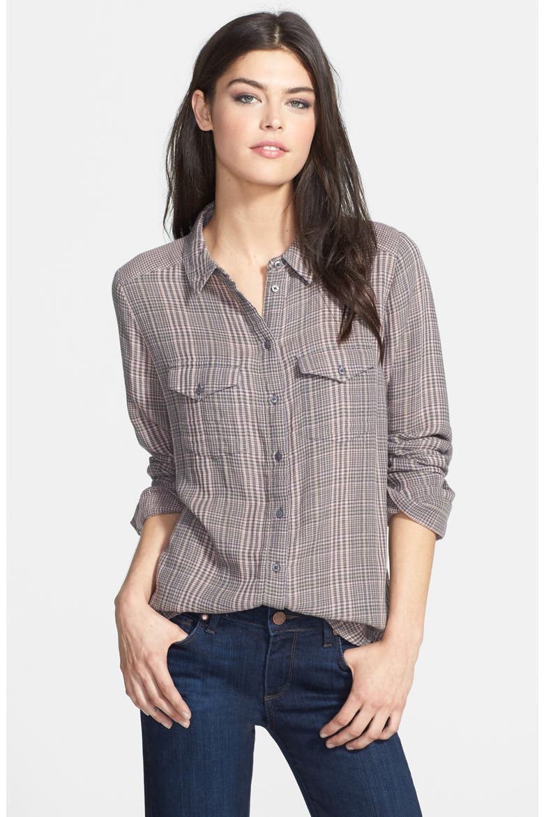 Hinge® Double Face Cotton Shirt, Main, color, PURPLE ANTLER PLAID